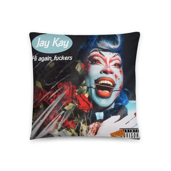 Jay Kay - Hi, Again 18" x 18" Throw Pillow - dragqueenmerch
