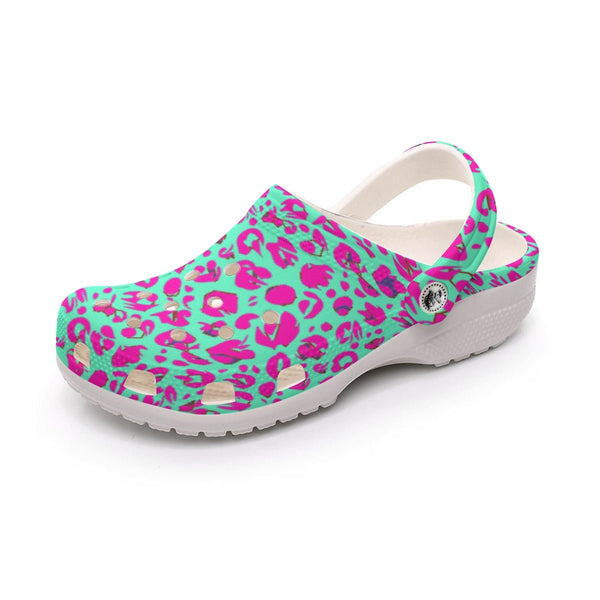 DQM - Neon Pink Leopard Unisex Clog Sandals - dragqueenmerch