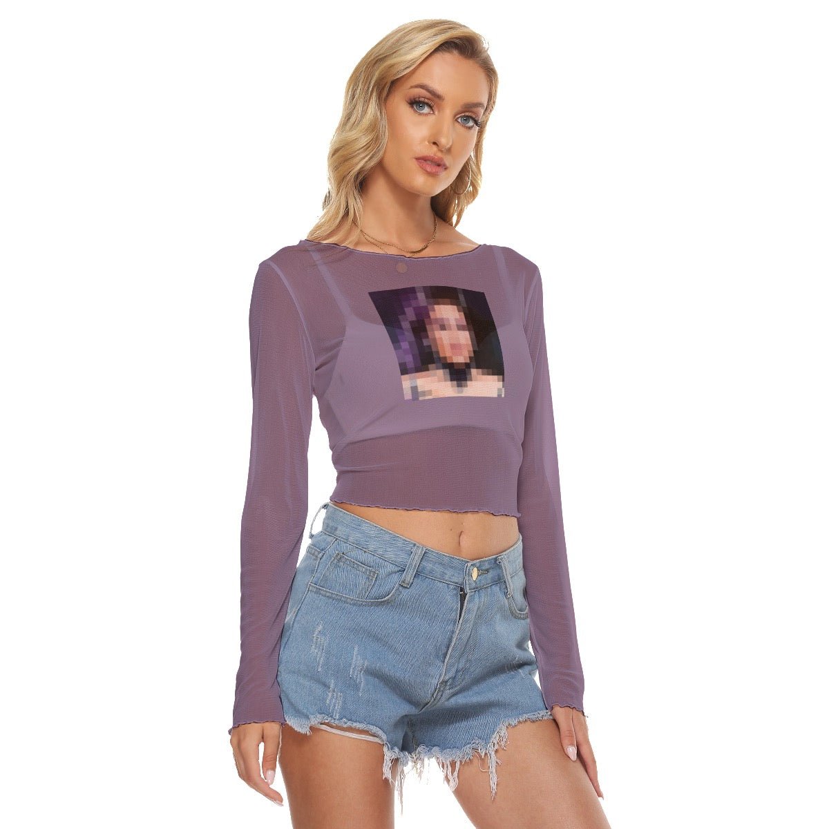 Eve 6000 - Pixel Icon Crop Mesh Long Sleeve Tee - dragqueenmerch