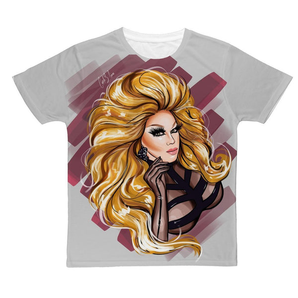 INDIA FERRAH ILLUSTRATION LOGO ALL OVER PRINT T-SHIRT - dragqueenmerch