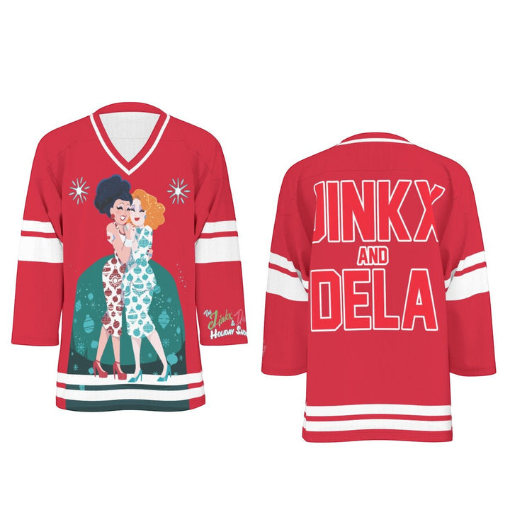 Jinkx and Dela - Hug Holiday Hockey Jersey - dragqueenmerch