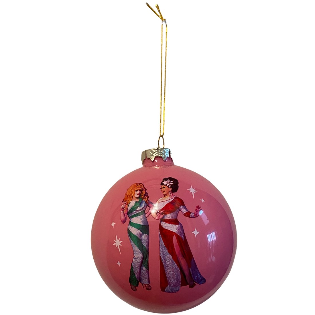 Jinkx & Dela Holiday Special Glass Christmas Ornament (Pink) - dragqueenmerch