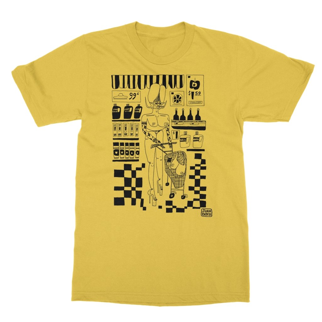 JUNO BIRCH - ALIEN GROCERIES  (BLACK INK) T-SHIRT