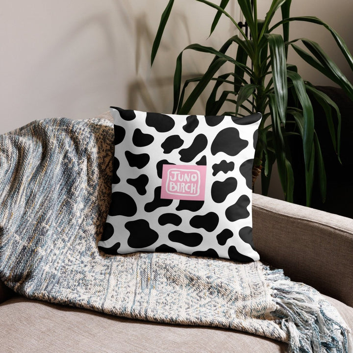 Juno Birch - Cow Logo Throw Pillow - dragqueenmerch