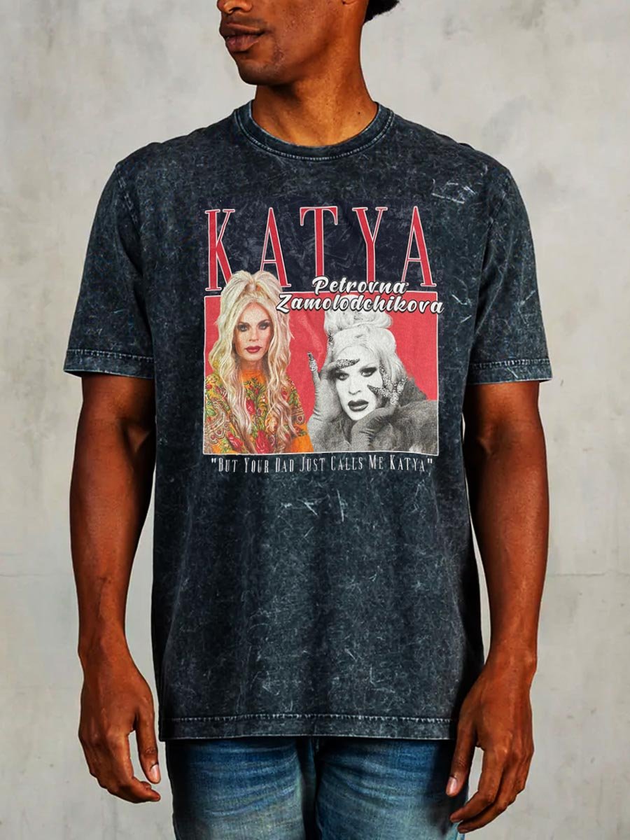 Katya - Retro Photo Acid Washed T-Shirt - dragqueenmerch
