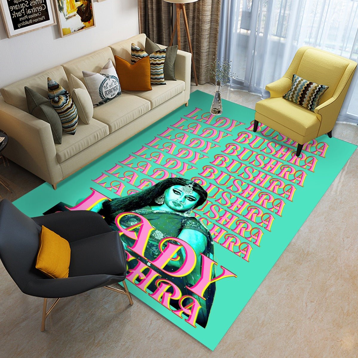 Lady Bushra - Repeat Logo Foldable Rectangular Floor Mat - dragqueenmerch