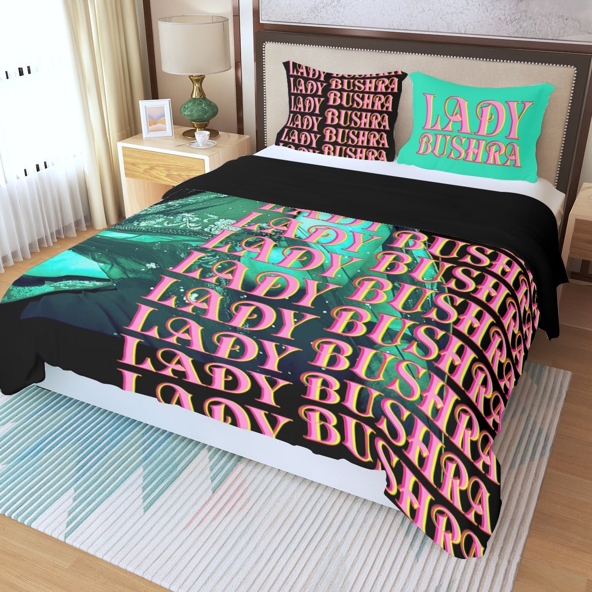 Lady Bushra - Repeat Logo Three Piece Duvet Cover Set - dragqueenmerch