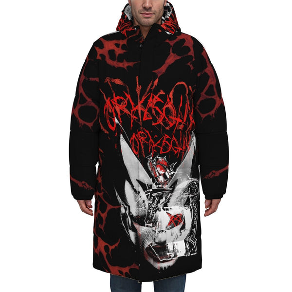 Orkgotik - Portrait Collage All-Over Print Long Down Jacket - dragqueenmerch