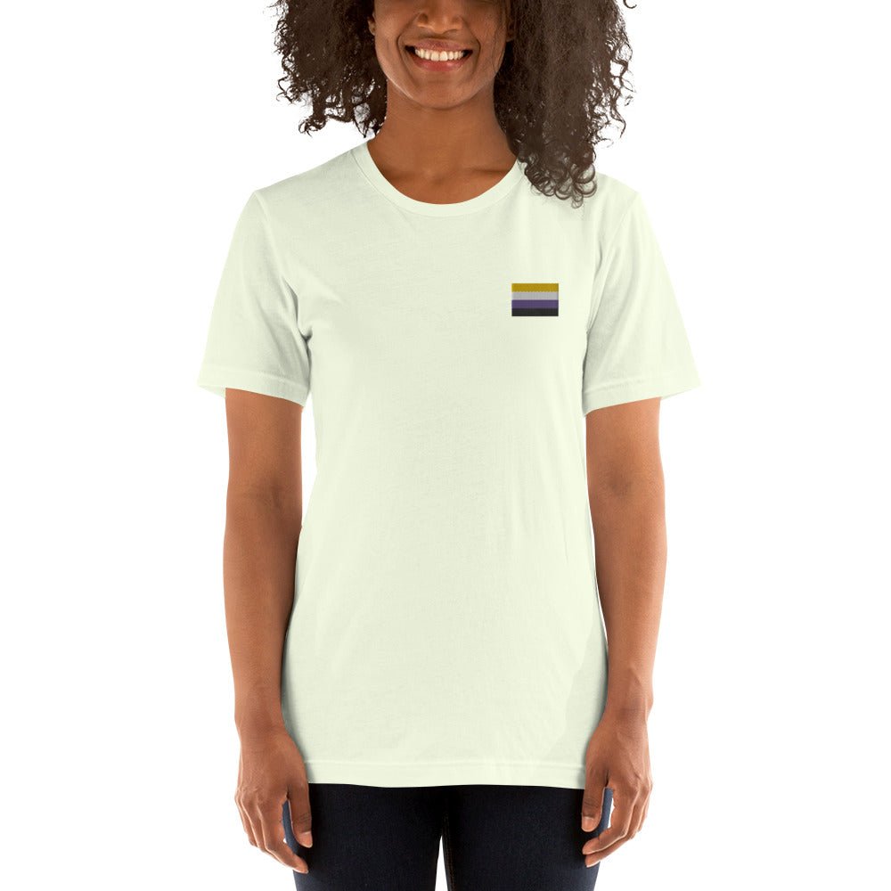 Pride Non-Binary Flag Embroidered T-Shirt - dragqueenmerch
