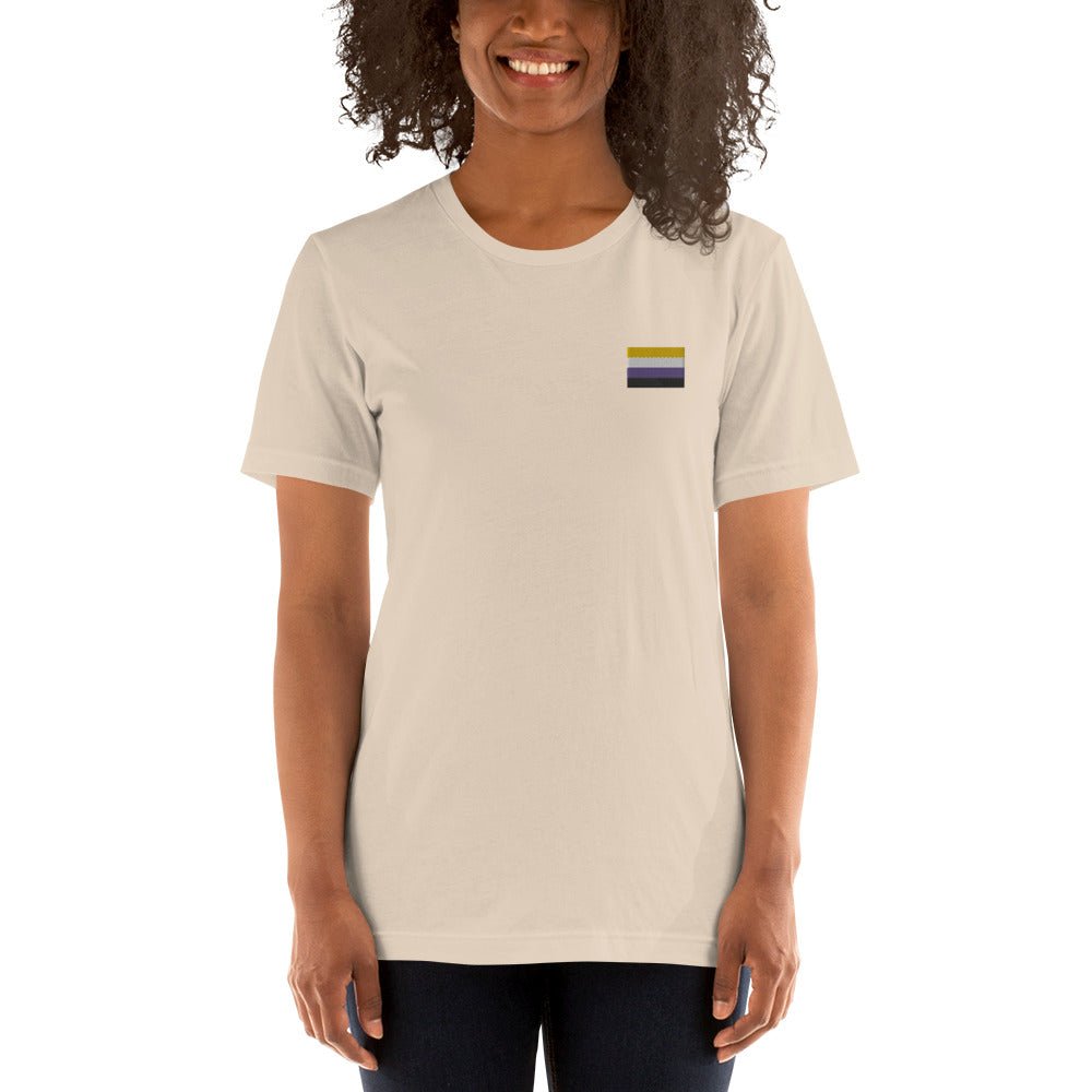 Pride Non-Binary Flag Embroidered T-Shirt - dragqueenmerch