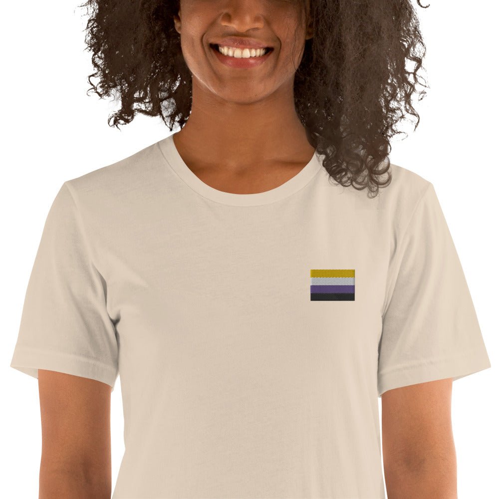 Pride Non-Binary Flag Embroidered T-Shirt - dragqueenmerch