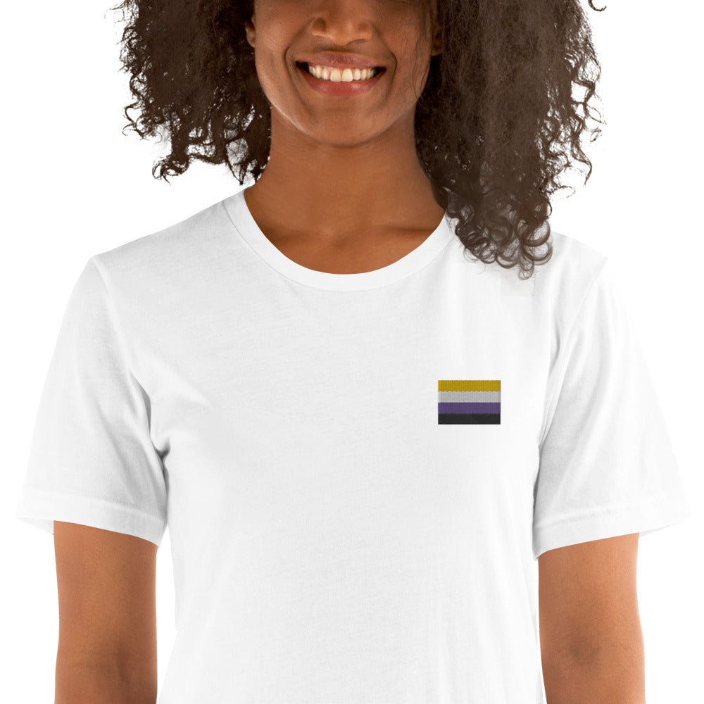 Pride Non-Binary Flag Embroidered T-Shirt - dragqueenmerch