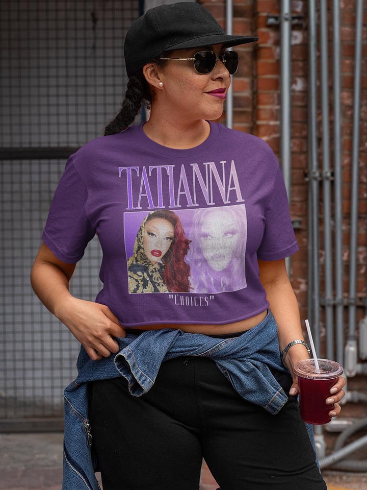 Tatianna - Retro Choices Photo Cropped Raw Edge T-Shirt - dragqueenmerch