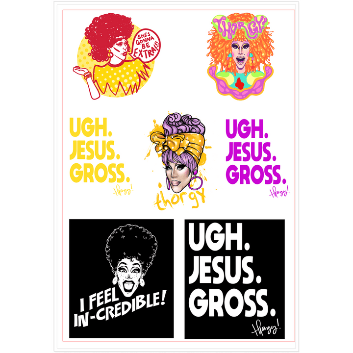 THORGY THOR MULTI STICKER SHEET - dragqueenmerch