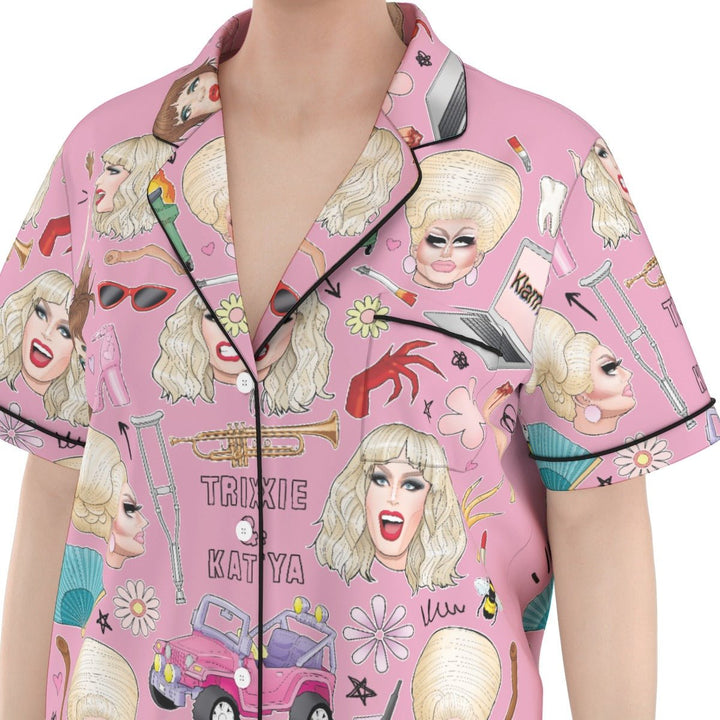 Trixie and Katya - Collage Satin PJ Set - dragqueenmerch