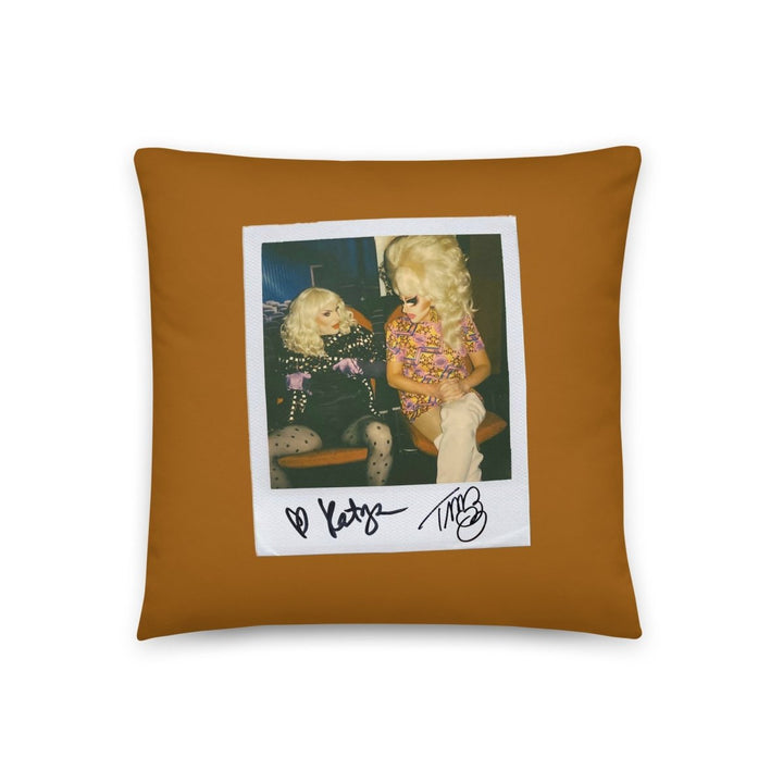 Trixie and Katya - Pu**y Watch Copper Throw Pillow - dragqueenmerch