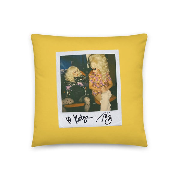 Trixie and Katya - Pu**y Watch Yellow Throw Pillow - dragqueenmerch