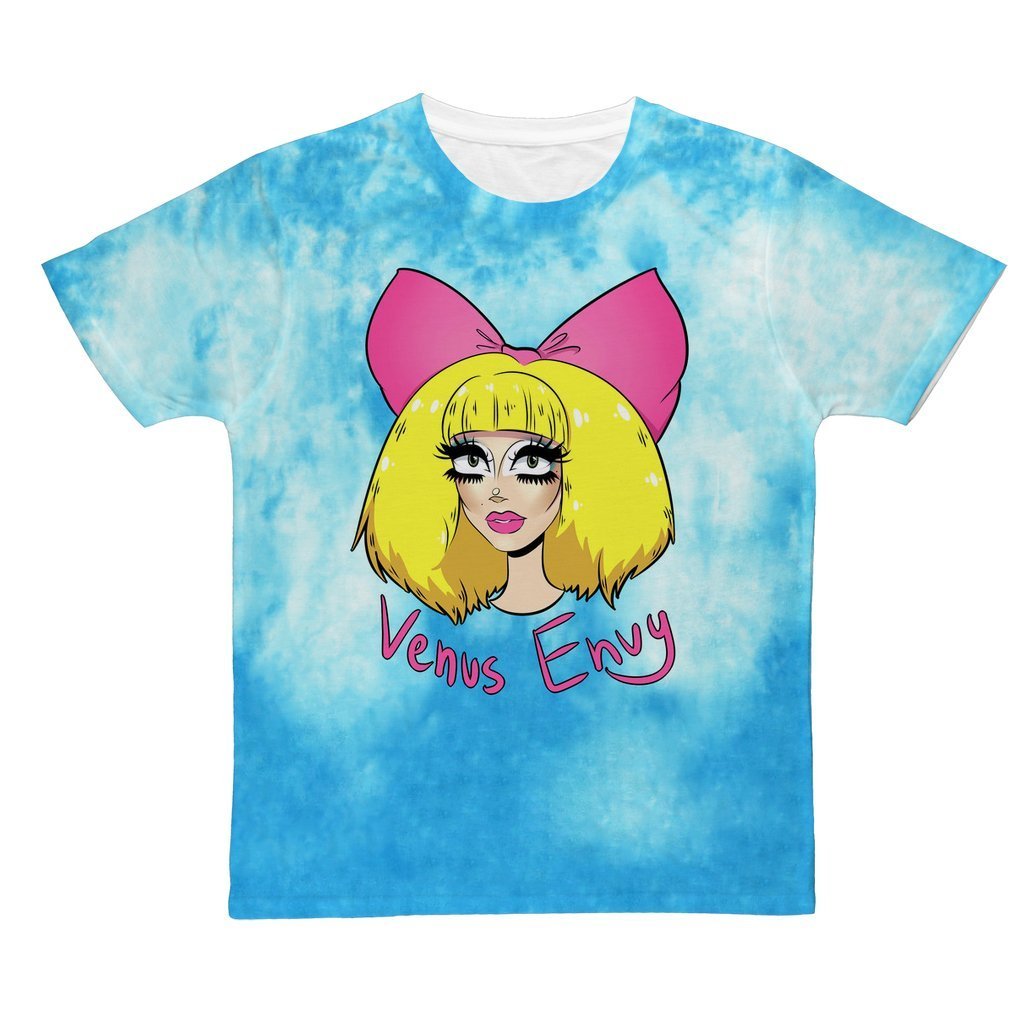 VENUS ENVY "CARTOON" TURQUOISE CLOUD DYE ALL OVER PRINT T-SHIRT
