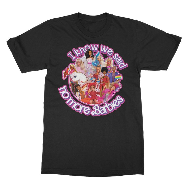 WIGS BY VANITY - NO MORE BARBIES - T-SHIRT (ON BLACK) - dragqueenmerch
